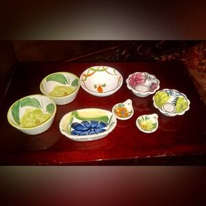 Vintage Colorful Hand-Painted Mini Ceramic Bowls Jugs